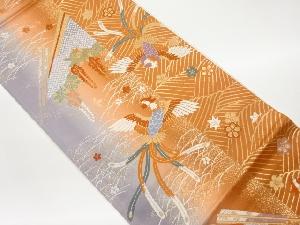 鳳凰に草花・扇模様織出し袋帯